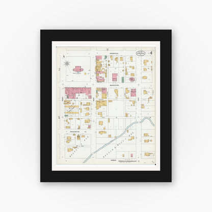 Old map wall art mockup — black gallery frame with white mat — Sanborn Fire Insurance Map from Virginia, Cass County, Illinois (1900), Sheet #0004