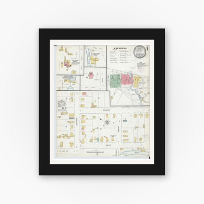 Old map wall art mockup — black gallery frame with white mat — Sanborn Fire Insurance Map from Manchester, Washtenaw County, Michigan (1899) - Complete Map Set