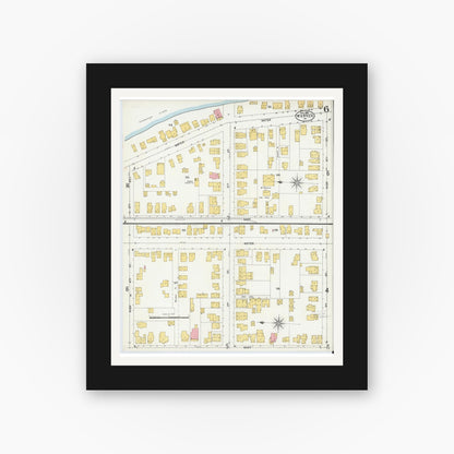 Old map wall art mockup — black gallery frame with white mat — Sanborn Fire Insurance Map from Warren, Warren County, Pennsylvania (1904), Sheet #0006