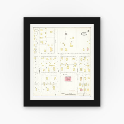 Old map wall art mockup — black gallery frame with white mat — Sanborn Fire Insurance Map from Bloomfield, Davis County, Iowa (1913), Sheet #0002