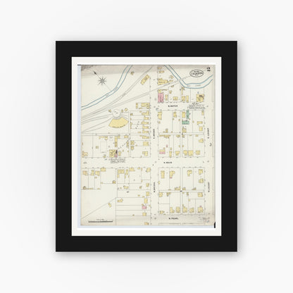 Old map wall art mockup — black gallery frame with white mat — Sanborn Fire Insurance Map from Jackson, Jackson County, Ohio (1897), Sheet #0002