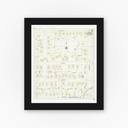 Old map wall art mockup — black gallery frame with white mat — Sanborn Fire Insurance Map from Mexico, Audrain County, Missouri (1908), Sheet #0002