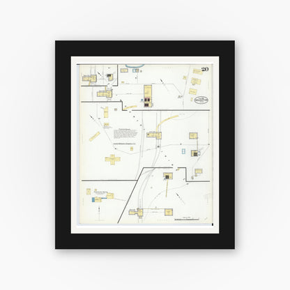 Old map wall art mockup — black gallery frame with white mat — Sanborn Fire Insurance Map from Houghton, Houghton County, Michigan (1908), Sheet #0020