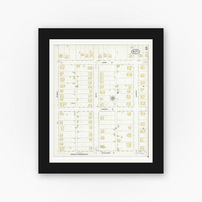 Old map wall art mockup — black gallery frame with white mat — Sanborn Fire Insurance Map from Mart, McLennan County, Texas (1909), Sheet #0005