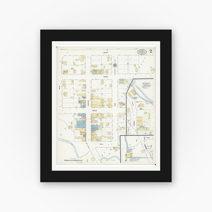 Old map wall art mockup — black gallery frame with white mat — Sanborn Fire Insurance Map from Osceola, Polk County, Wisconsin (1911), Sheet #0002