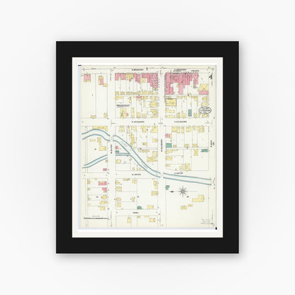 Old map wall art mockup — black gallery frame with white mat — Sanborn Fire Insurance Map from Lebanon, Warren County, Ohio (1907), Sheet #0004
