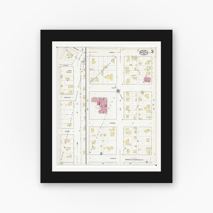 Old map wall art mockup — black gallery frame with white mat — Sanborn Fire Insurance Map from Wadena, Wadena County, Minnesota (1916), Sheet #0003