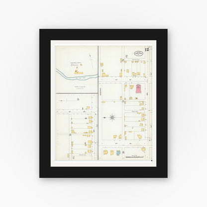 Old map wall art mockup — black gallery frame with white mat — Sanborn Fire Insurance Map from Indiana, Indiana County, Pennsylvania (1903), Sheet #0012