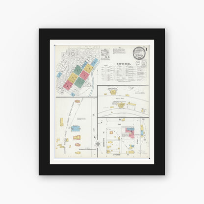 Old map wall art mockup — black gallery frame with white mat — Sanborn Fire Insurance Map from Saint Peter, Nicollet County, Minnesota (1900) - Complete Map Set