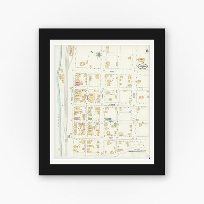Old map wall art mockup — black gallery frame with white mat — Sanborn Fire Insurance Map from East Brady, Clarion County, Pennsylvania (1903), Sheet #0003