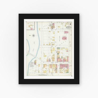Old map wall art mockup — black gallery frame with white mat — Sanborn Fire Insurance Map from Neillsville, Clark County, Wisconsin (1903), Sheet #0002