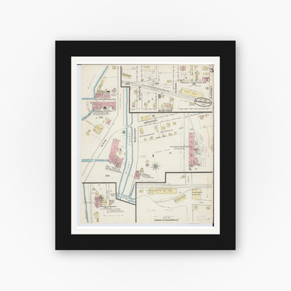 Old map wall art mockup — black gallery frame with white mat — Sanborn Fire Insurance Map from Miamisburg, Montgomery County, Ohio (1886), Sheet #0005