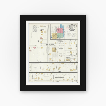 Old map wall art mockup — black gallery frame with white mat — Sanborn Fire Insurance Map from Milford, Kosciusko County, Indiana (1897) - Complete Map Set