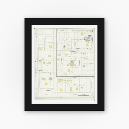 Old map wall art mockup — black gallery frame with white mat — Sanborn Fire Insurance Map from Downers Grove, Dupage County, Illinois (1898), Sheet #0004