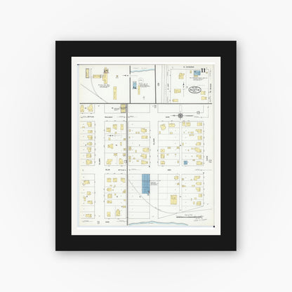 Old map wall art mockup — black gallery frame with white mat — Sanborn Fire Insurance Map from Austin, Mower County, Minnesota (1910), Sheet #0011