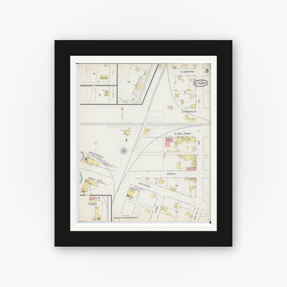 Old map wall art mockup — black gallery frame with white mat — Sanborn Fire Insurance Map from Altamont, Effingham County, Illinois (1893), Sheet #0003