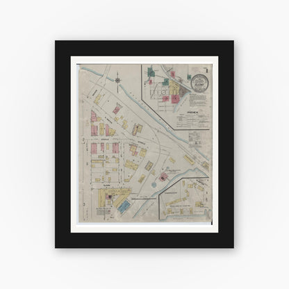 Old map wall art mockup — black gallery frame with white mat — Sanborn Fire Insurance Map from Algoma, Kewaunee County, Wisconsin (1909) - Complete Map Set