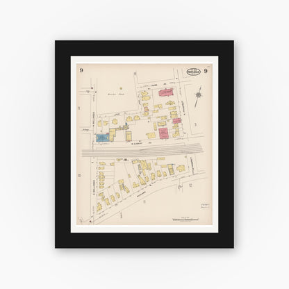 Old map wall art mockup — black gallery frame with white mat — Sanborn Fire Insurance Map from Herkimer, Herkimer County, New York (1923), Sheet #0009