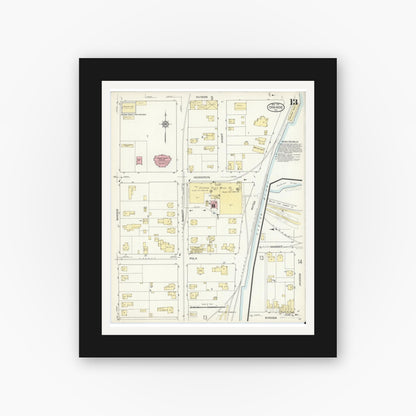 Old map wall art mockup — black gallery frame with white mat — Sanborn Fire Insurance Map from Orange, Orange County, Texas (1914), Sheet #0013