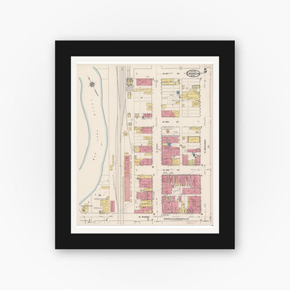 Old map wall art mockup — black gallery frame with white mat — Sanborn Fire Insurance Map from Crookston, Polk County, Minnesota (1922), Sheet #0005