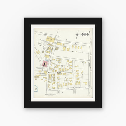 Old map wall art mockup — black gallery frame with white mat — Sanborn Fire Insurance Map from Saint Augustine, Saint John's County, Florida (1917), Sheet #0005