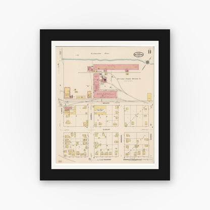 Old map wall art mockup — black gallery frame with white mat — Sanborn Fire Insurance Map from Belvidere, Boone County, Illinois (1922), Sheet #0011