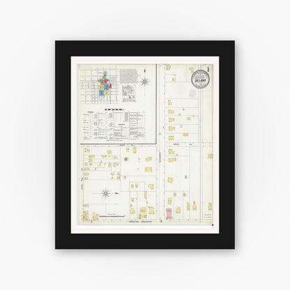 Old map wall art mockup — black gallery frame with white mat — Sanborn Fire Insurance Map from De Land, Volusia County, Florida (1903) - Complete Map Set