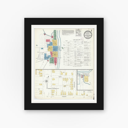 Old map wall art mockup — black gallery frame with white mat — Sanborn Fire Insurance Map from Fredericksburg, Independent Cities, Virginia (1907) - Complete Map Set