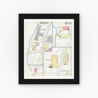 Old map wall art mockup — black gallery frame with white mat — Sanborn Fire Insurance Map from Braddock, Allegheny County, Pennsylvania (1901), Sheet #0002