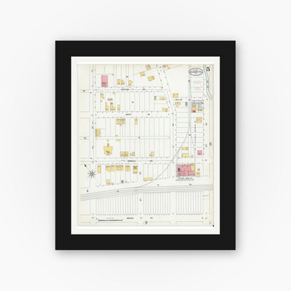 Old map wall art mockup — black gallery frame with white mat — Sanborn Fire Insurance Map from Jeannette, Westmoreland County, Pennsylvania (1900), Sheet #0005