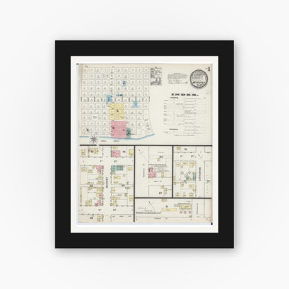 Old map wall art mockup — black gallery frame with white mat — Sanborn Fire Insurance Map from Metropolis, Massac County, Illinois (1888), Sheet #0001