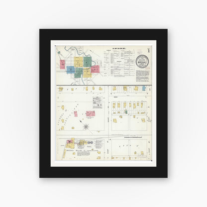 Old map wall art mockup — black gallery frame with white mat — Sanborn Fire Insurance Map from Marshall, Lyon County, Minnesota (1902), Sheet #0001