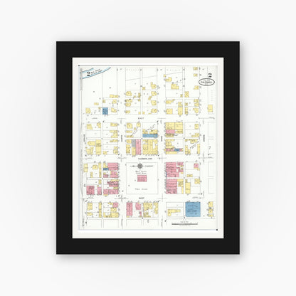Old map wall art mockup — black gallery frame with white mat — Sanborn Fire Insurance Map from Caldwell, Noble County, Ohio (1923), Sheet #0002
