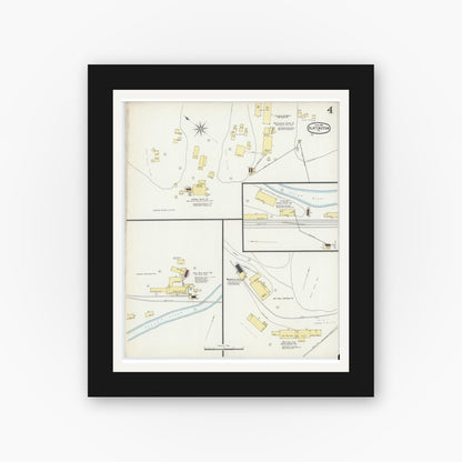 Old map wall art mockup — black gallery frame with white mat — Sanborn Fire Insurance Map from Slatington, Lehigh County, Pennsylvania (1896), Sheet #0004