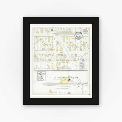 Old map wall art mockup — black gallery frame with white mat — Sanborn Fire Insurance Map from Winton, Saint Louis County, Minnesota (1921) - Complete Map Set