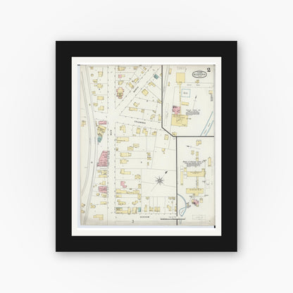Old map wall art mockup — black gallery frame with white mat — Sanborn Fire Insurance Map from Bedford, Cuyahoga County, Ohio (1896), Sheet #0002