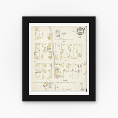 Old map wall art mockup — black gallery frame with white mat — Sanborn Fire Insurance Map from Ladoga, Montgomery County, Indiana (1892) - Complete Map Set
