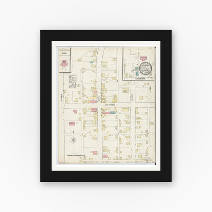 Old map wall art mockup — black gallery frame with white mat — Sanborn Fire Insurance Map from Thornville, Perry County, Ohio (1893), Sheet #0001
