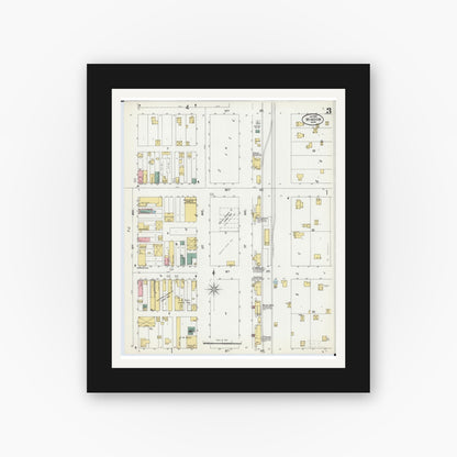 Old map wall art mockup — black gallery frame with white mat — Sanborn Fire Insurance Map from Windom, Cottonwood County, Minnesota (1900), Sheet #0003