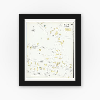 Old map wall art mockup — black gallery frame with white mat — Sanborn Fire Insurance Map from Natick, Middlesex County, Massachusetts (1909), Sheet #0019
