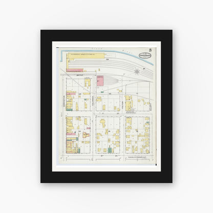 Old map wall art mockup — black gallery frame with white mat — Sanborn Fire Insurance Map from Grand Haven, Ottawa County, Michigan (1892), Sheet #0003