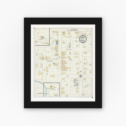Old map wall art mockup — black gallery frame with white mat — Sanborn Fire Insurance Map from Sheridan, Montcalm County, Michigan (1896), Sheet #0001