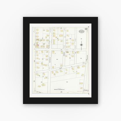 Old map wall art mockup — black gallery frame with white mat — Sanborn Fire Insurance Map from Gardner, Worcester County, Massachusetts (1909), Sheet #0022