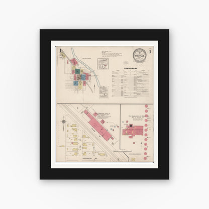 Old map wall art mockup — black gallery frame with white mat — Sanborn Fire Insurance Map from Byesville, Guernsey County, Ohio (1922), Sheet #0001