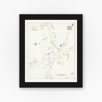 Old map wall art mockup — black gallery frame with white mat — Sanborn Fire Insurance Map from Randolph, Norfolk County, Massachusetts (1909), Sheet #0011