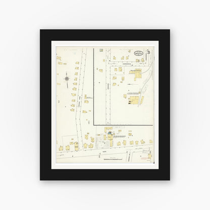 Old map wall art mockup — black gallery frame with white mat — Sanborn Fire Insurance Map from Webster, Monroe County, New York (1912), Sheet #0003
