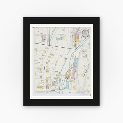 Old map wall art mockup — black gallery frame with white mat — Sanborn Fire Insurance Map from Cuyahoga Falls, Summit County, Ohio (1889), Sheet #0001