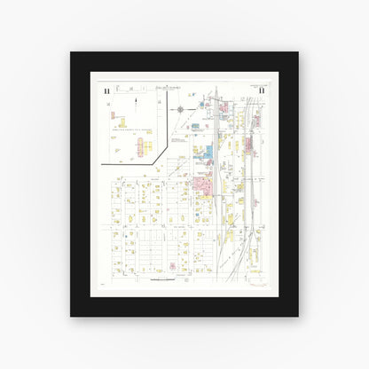Old map wall art mockup — black gallery frame with white mat — Sanborn Fire Insurance Map from Webster City, Hamilton County, Iowa (1938), Sheet #0011