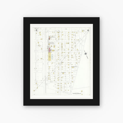 Old map wall art mockup — black gallery frame with white mat — Sanborn Fire Insurance Map from Hubbard, Hill County, Texas (1935), Sheet #0006