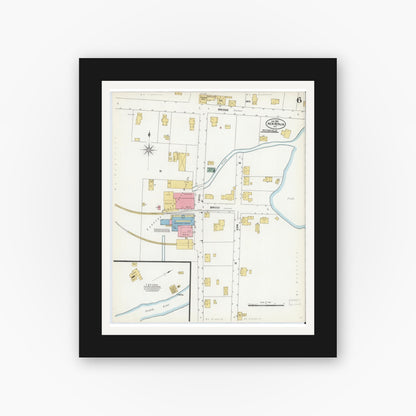 Old map wall art mockup — black gallery frame with white mat — Sanborn Fire Insurance Map from New Berlin, Chenango County, New York (1905), Sheet #0006